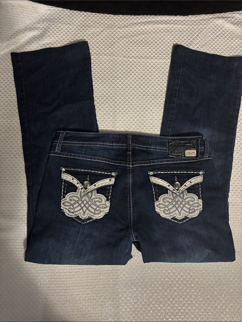 Women's Dark Blue Boot Cut Jeans with Embroidered Back Pockets